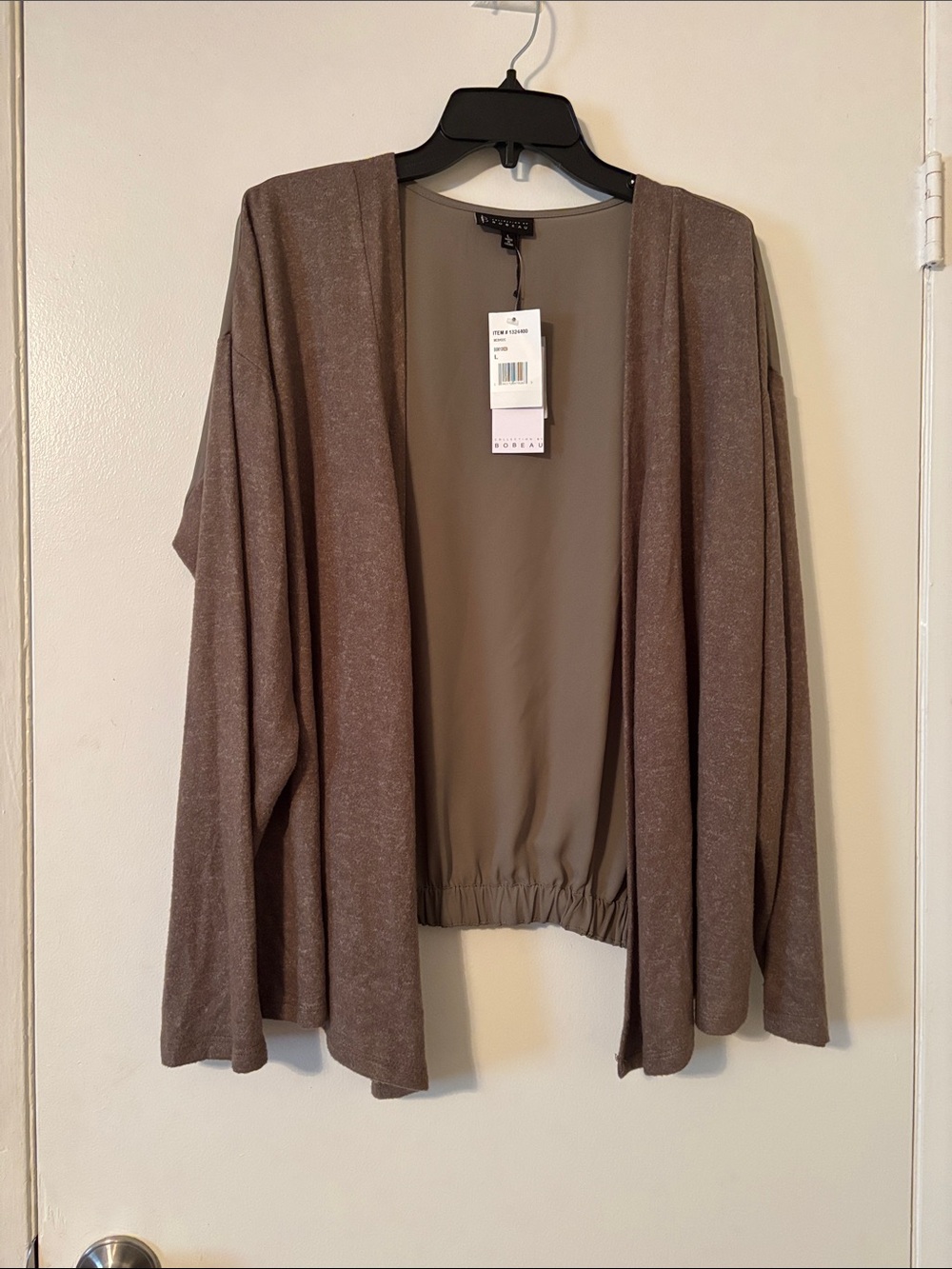 bobeau Dusky Green Open Drape Sheer Back Cardigan